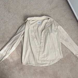 Abercrombie & Fitch Women's Beige Striped Button up Shirt